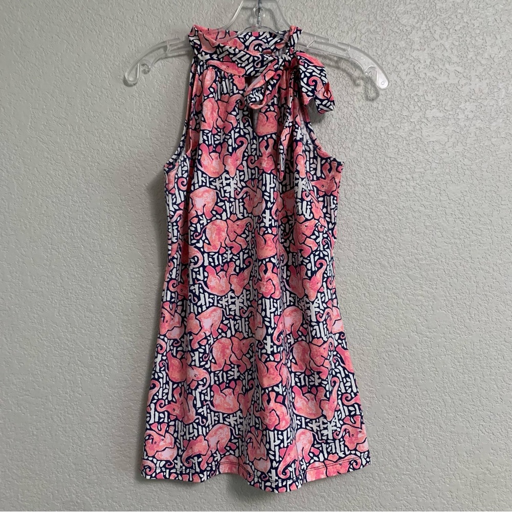 Katherine Way Halter Top Womens M Elephant Novelty Print Tie Neck Preppy Beach